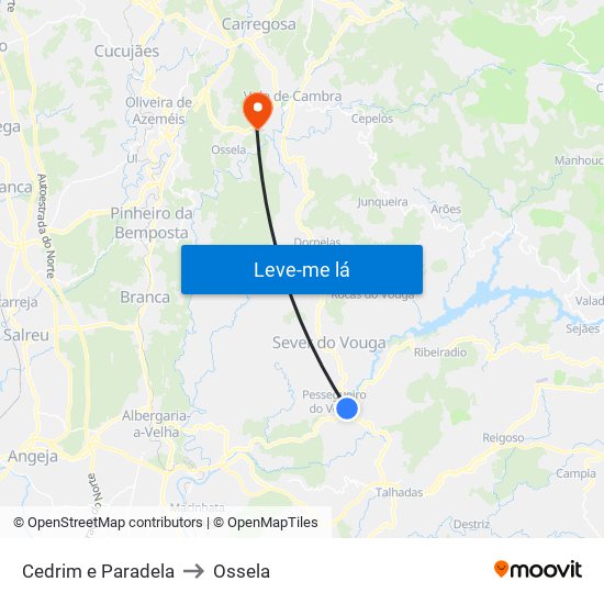 Cedrim e Paradela to Ossela map