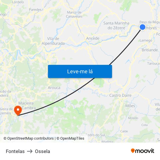 Fontelas to Ossela map