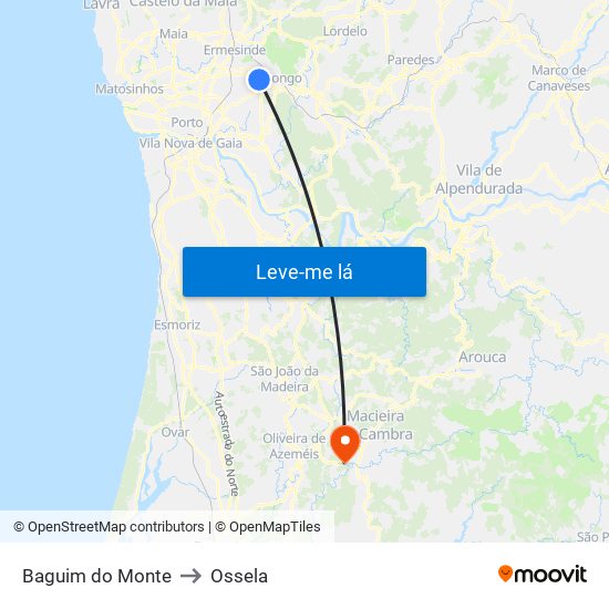 Baguim do Monte to Ossela map