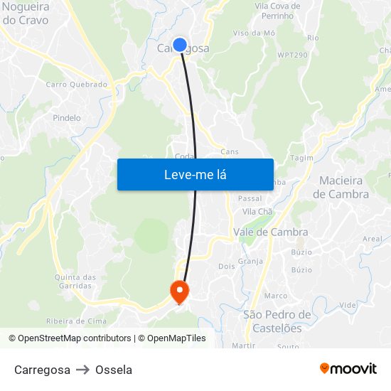 Carregosa to Ossela map