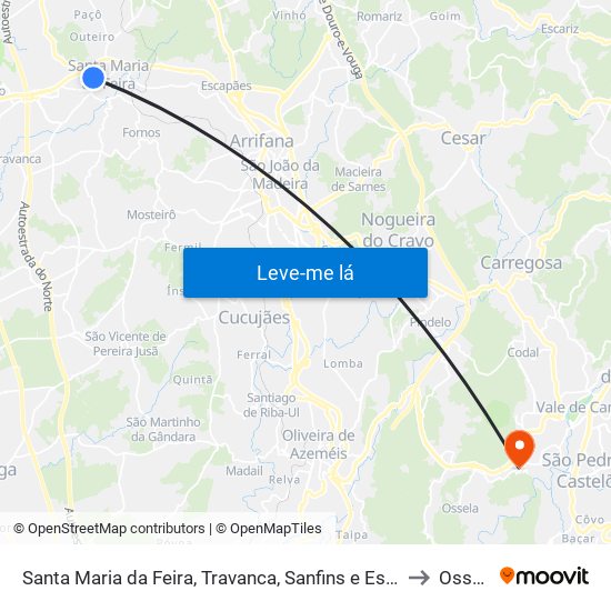 Santa Maria da Feira, Travanca, Sanfins e Espargo to Ossela map