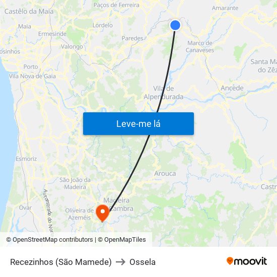 Recezinhos (São Mamede) to Ossela map