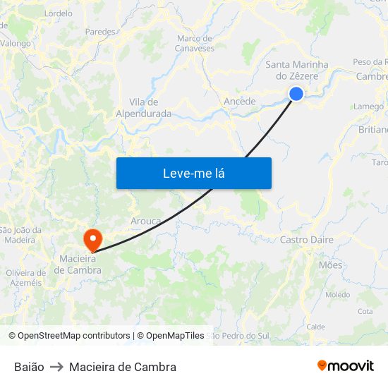 Baião to Macieira de Cambra map
