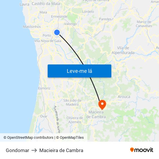 Gondomar to Macieira de Cambra map