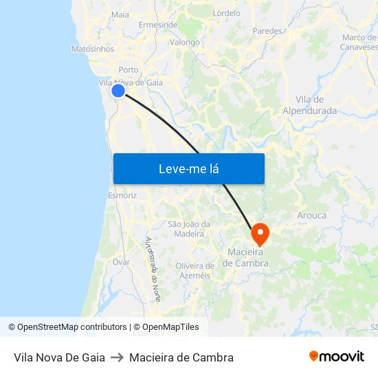 Vila Nova De Gaia to Macieira de Cambra map