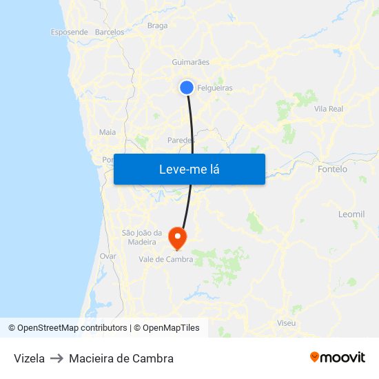 Vizela to Macieira de Cambra map