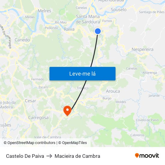 Castelo De Paiva to Macieira de Cambra map