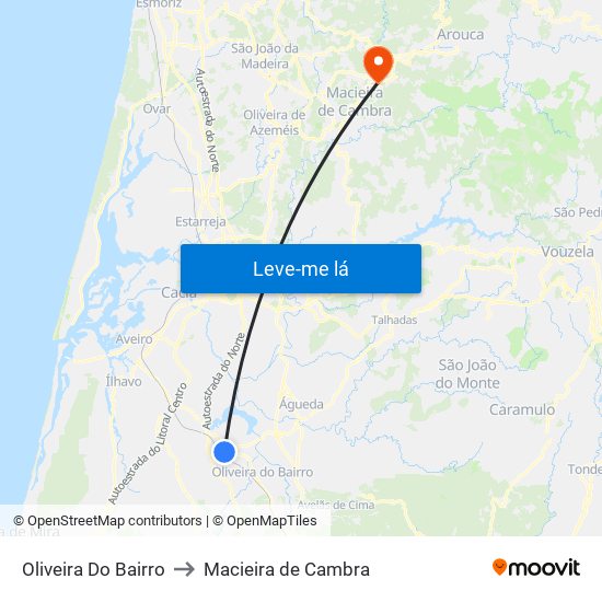 Oliveira Do Bairro to Macieira de Cambra map