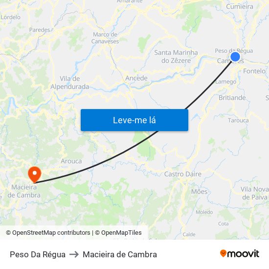 Peso Da Régua to Macieira de Cambra map