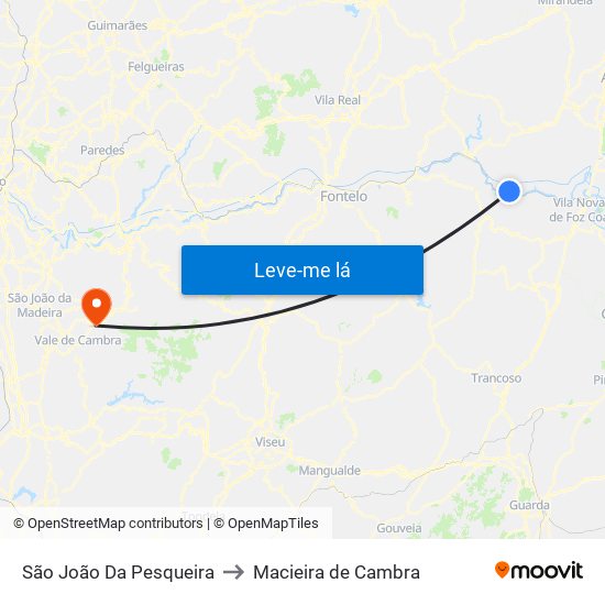São João Da Pesqueira to Macieira de Cambra map