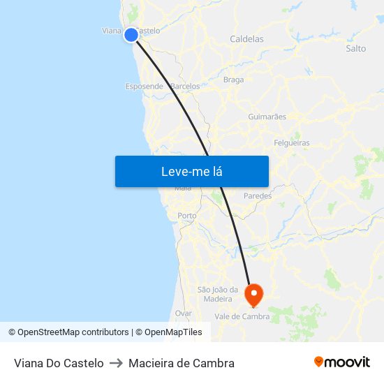 Viana Do Castelo to Macieira de Cambra map