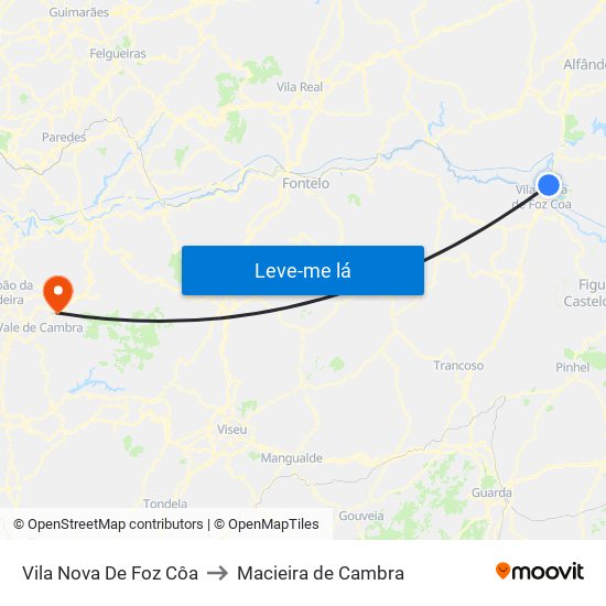Vila Nova De Foz Côa to Macieira de Cambra map