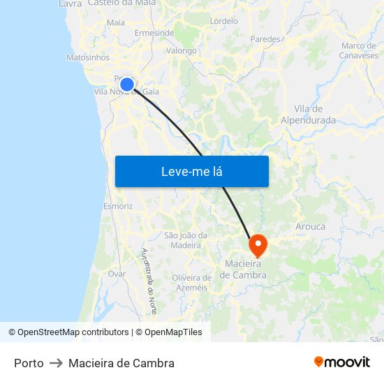Porto to Macieira de Cambra map