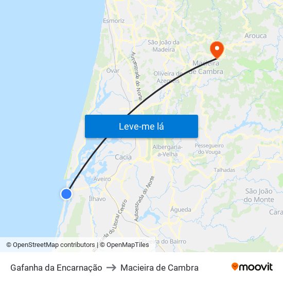 Gafanha da Encarnação to Macieira de Cambra map