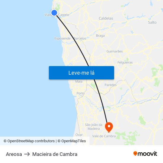 Areosa to Macieira de Cambra map