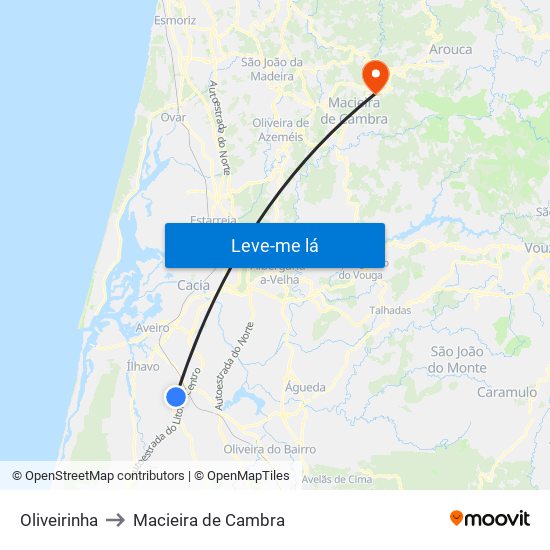 Oliveirinha to Macieira de Cambra map