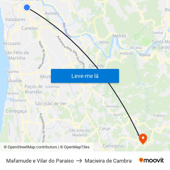 Mafamude e Vilar do Paraíso to Macieira de Cambra map