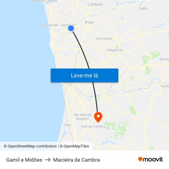Gamil e Midões to Macieira de Cambra map