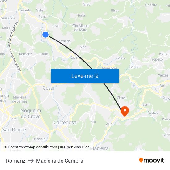 Romariz to Macieira de Cambra map