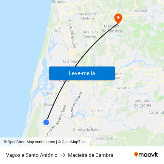 Vagos e Santo António to Macieira de Cambra map