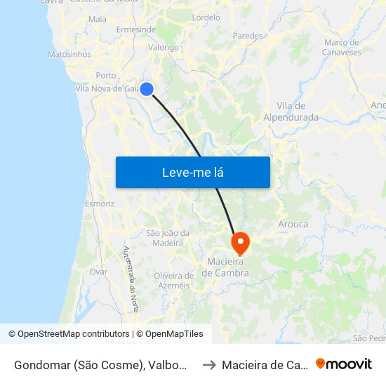 Gondomar (São Cosme), Valbom e Jovim to Macieira de Cambra map