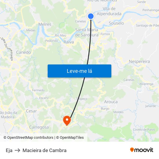 Eja to Macieira de Cambra map