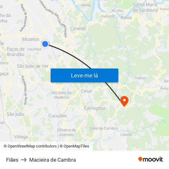 Fiães to Macieira de Cambra map