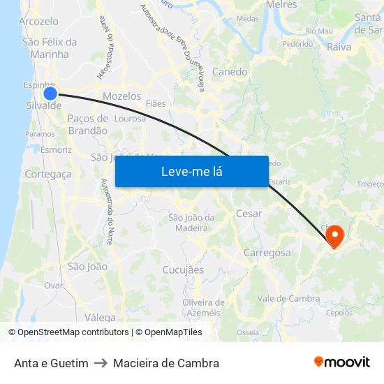 Anta e Guetim to Macieira de Cambra map