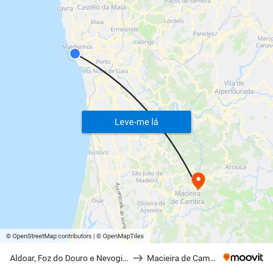 Aldoar, Foz do Douro e Nevogilde to Macieira de Cambra map