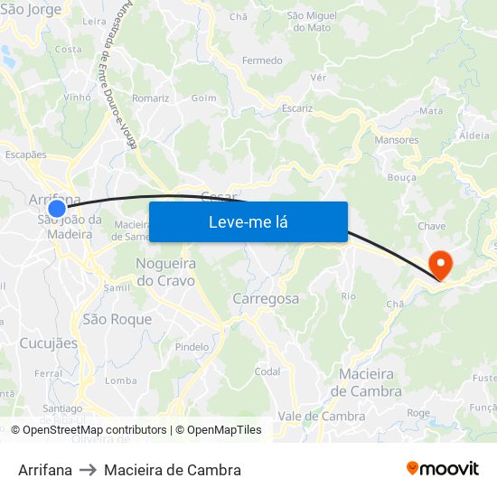Arrifana to Macieira de Cambra map