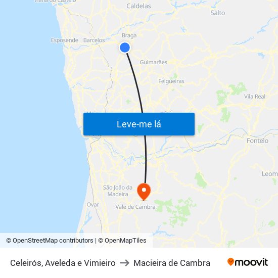 Celeirós, Aveleda e Vimieiro to Macieira de Cambra map
