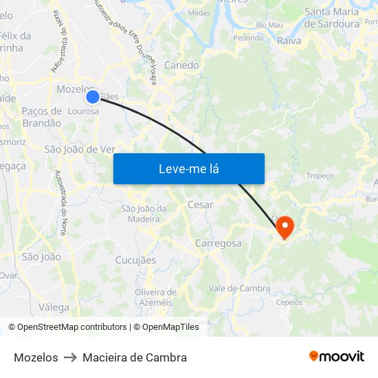 Mozelos to Macieira de Cambra map