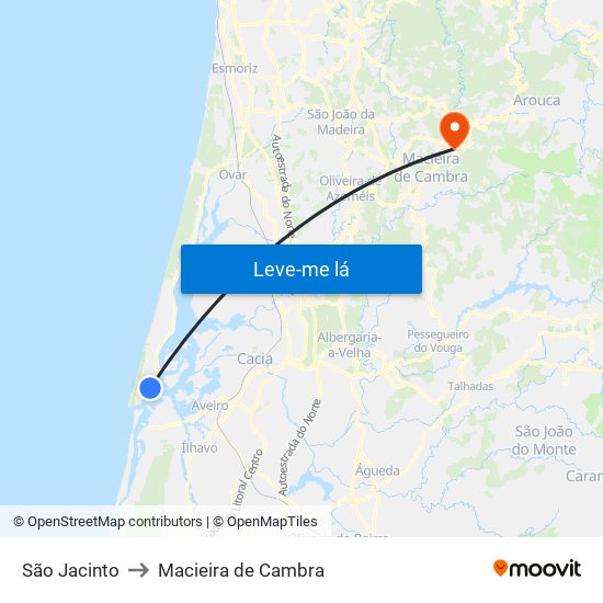 São Jacinto to Macieira de Cambra map