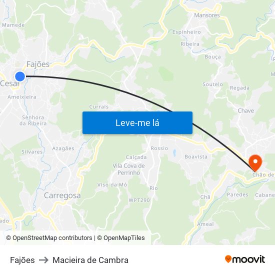 Fajões to Macieira de Cambra map