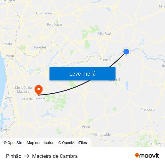 Pinhão to Macieira de Cambra map