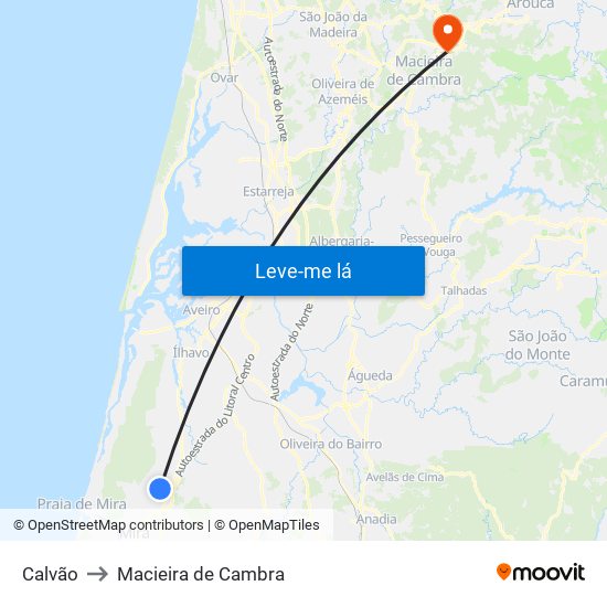 Calvão to Macieira de Cambra map