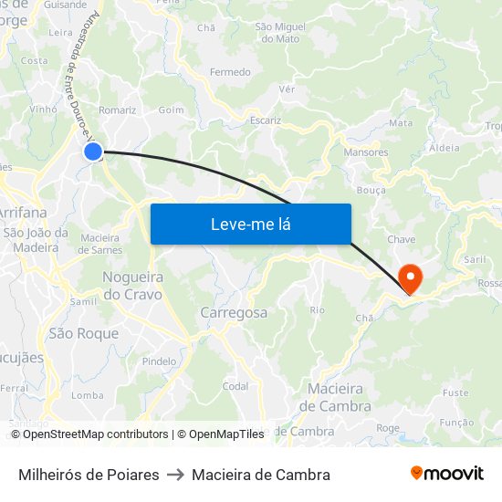 Milheirós de Poiares to Macieira de Cambra map