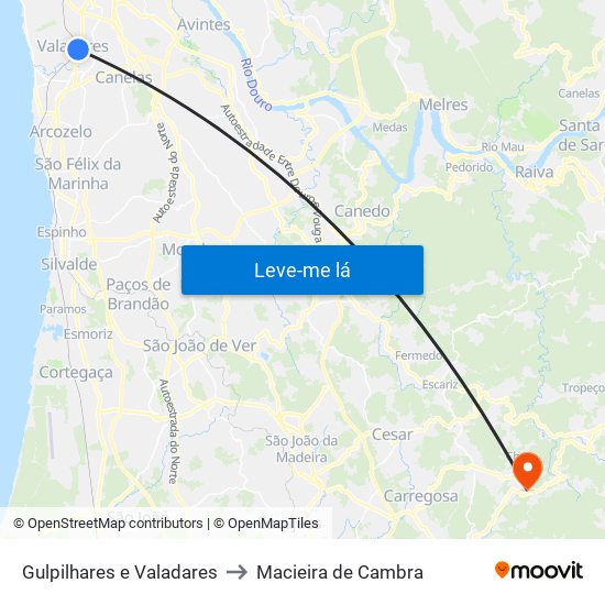 Gulpilhares e Valadares to Macieira de Cambra map