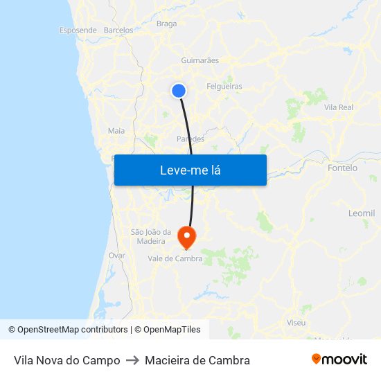 Vila Nova do Campo to Macieira de Cambra map