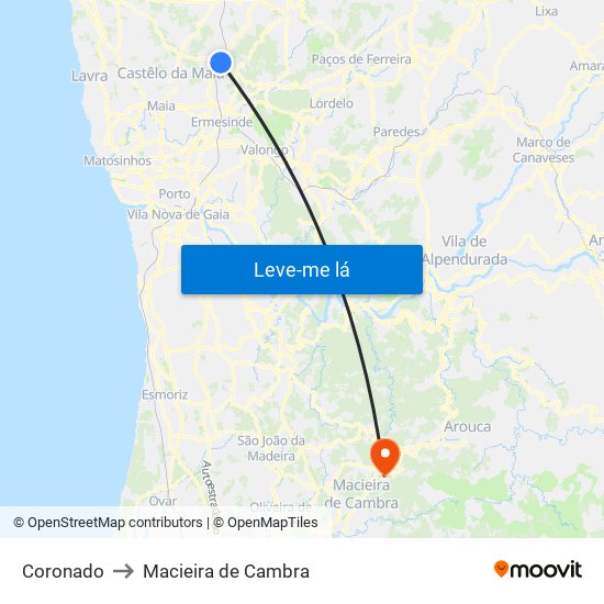 Coronado to Macieira de Cambra map