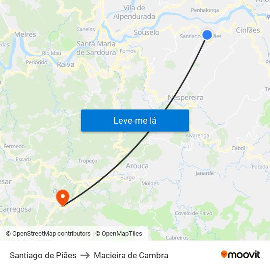 Santiago de Piães to Macieira de Cambra map