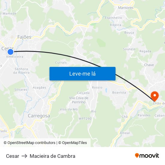 Cesar to Macieira de Cambra map