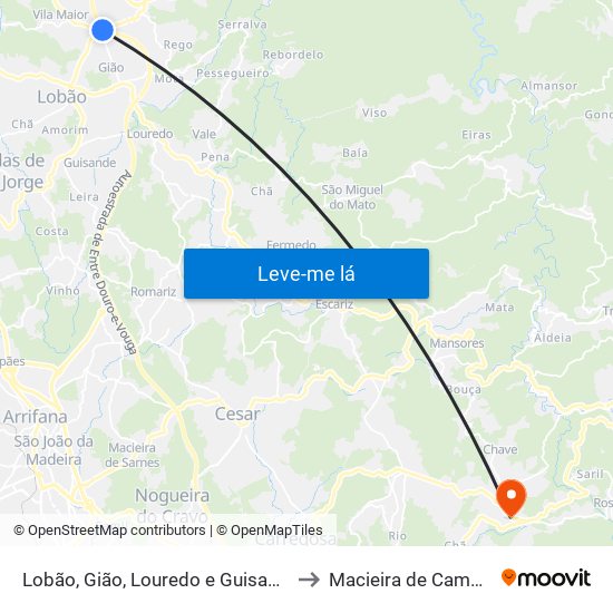 Lobão, Gião, Louredo e Guisande to Macieira de Cambra map
