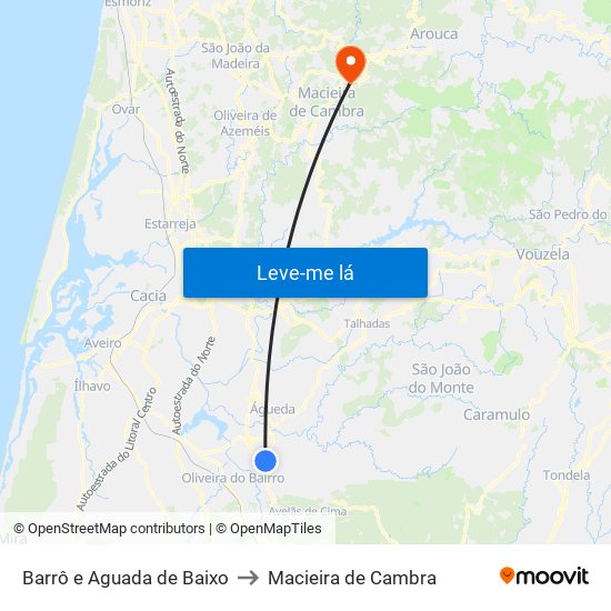 Barrô e Aguada de Baixo to Macieira de Cambra map