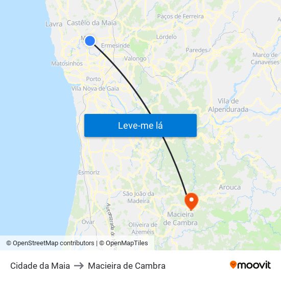 Cidade da Maia to Macieira de Cambra map