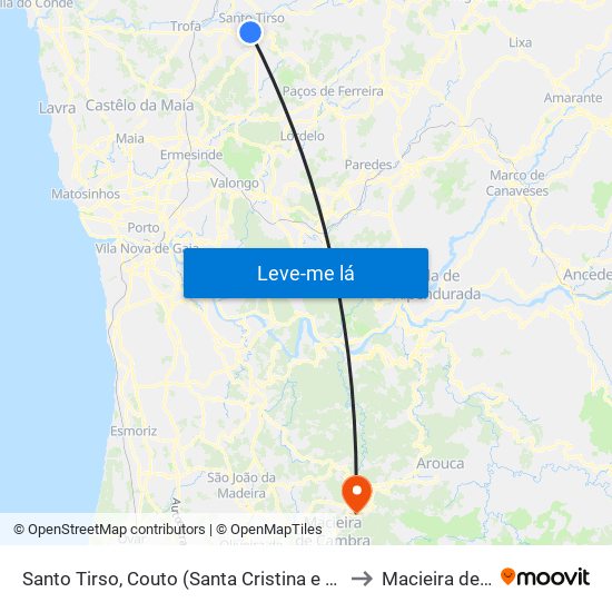 Santo Tirso, Couto (Santa Cristina e São Miguel) e Burgães to Macieira de Cambra map