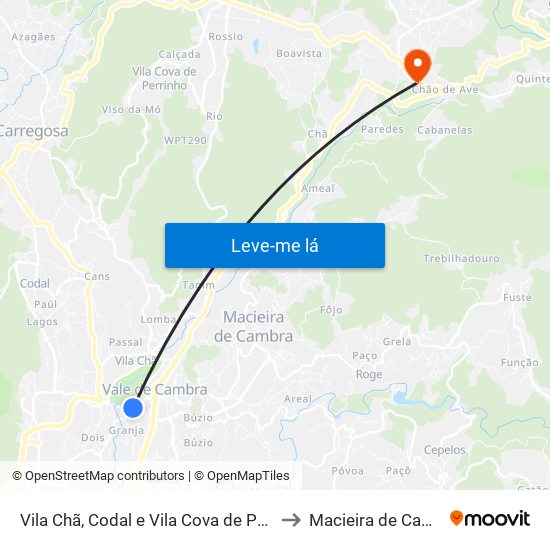 Vila Chã, Codal e Vila Cova de Perrinho to Macieira de Cambra map