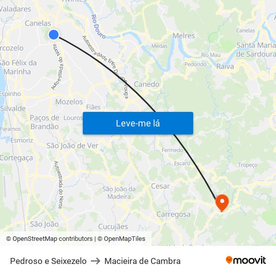 Pedroso e Seixezelo to Macieira de Cambra map