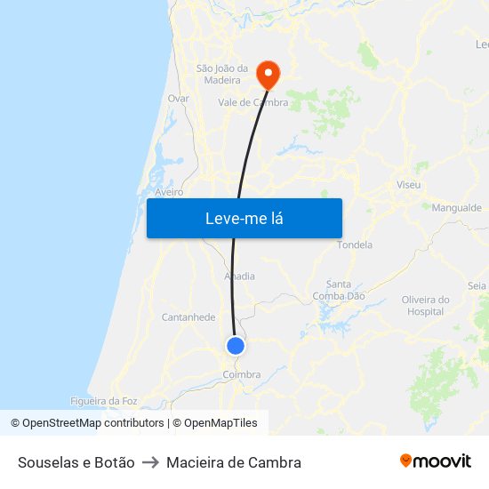 Souselas e Botão to Macieira de Cambra map