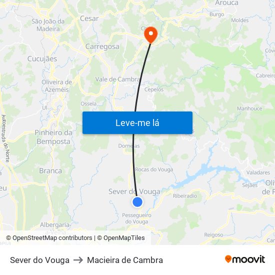 Sever do Vouga to Macieira de Cambra map